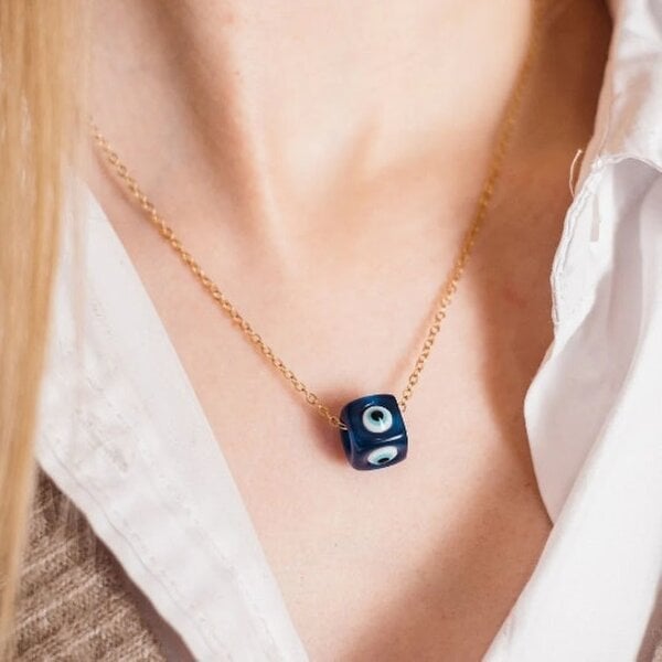 The Colourful Aura Evil Eye Dice Square Bead Minimalist Adjustable Pendant Protection Necklace