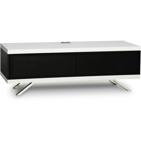 MDA Designs TUCANA 1200 HYBRID Black White TV Stand BeamThru Remote-Friendly Doors up to 60" Flat Screen TVs Media Cabinet