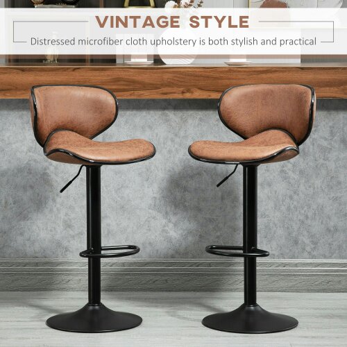 Wyld Haus Bama Microfiber Brown Adjustable Swivel Bar Stools Set Of 2 With Armless Design
