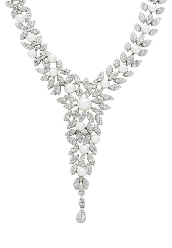 Latelita Marquise Statement Necklace Pearl Silver