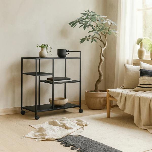 Wyld Haus Graz Matt Black Metal Serving Trolley with Wheels