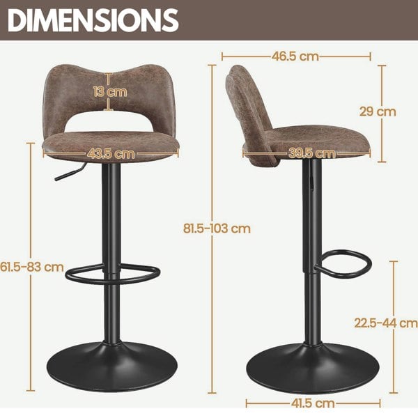 Rafaelo Mobilia Adjustable Height Retro Brown Bar Stools Set Of 2