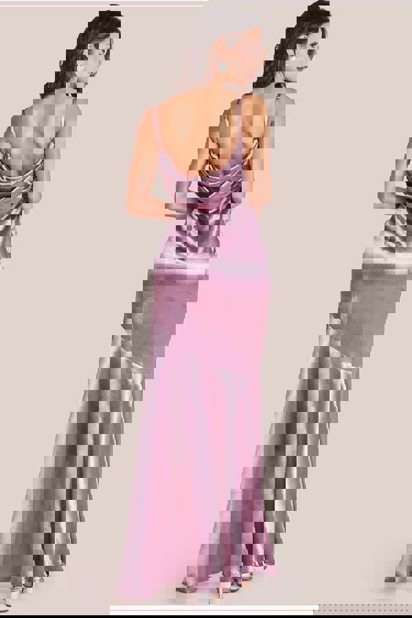 Cowl Back Satin Maxi Dress - Rosepink DR3920