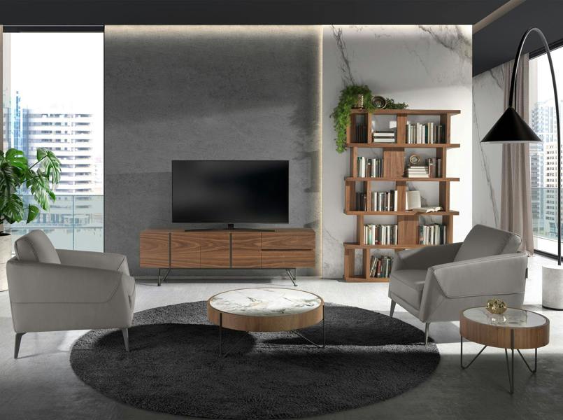 Angel Cerdá Round coffee table in porcelain marble, walnut and black steel 2138
