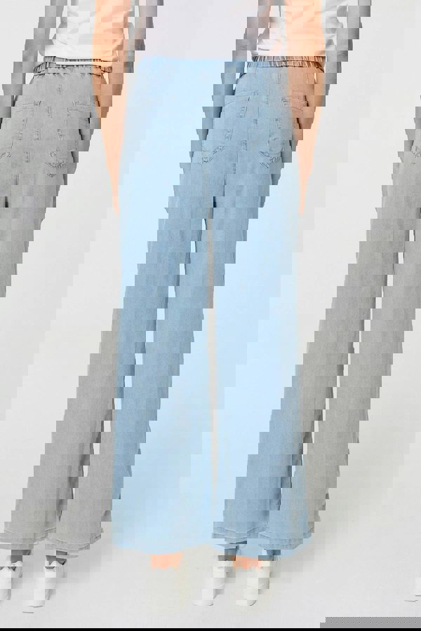 Blue | Tie Waist Wide Leg Relaxed Trousers
