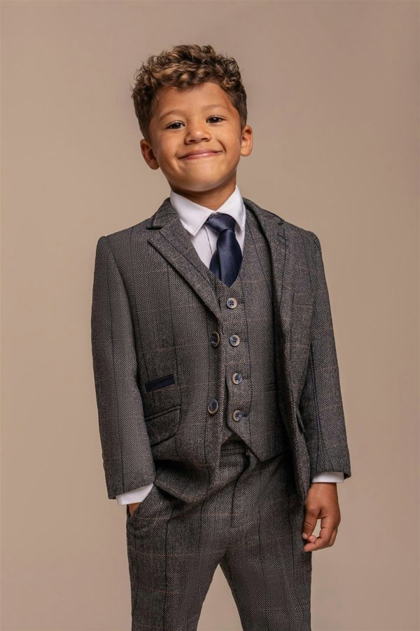 House of Cavani Boys Albert Grey Tweed Check Suit