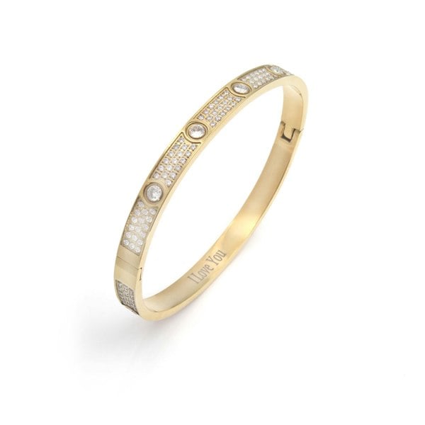 Say It With Full CZ Stone Bangle - Yellow Gold Plated