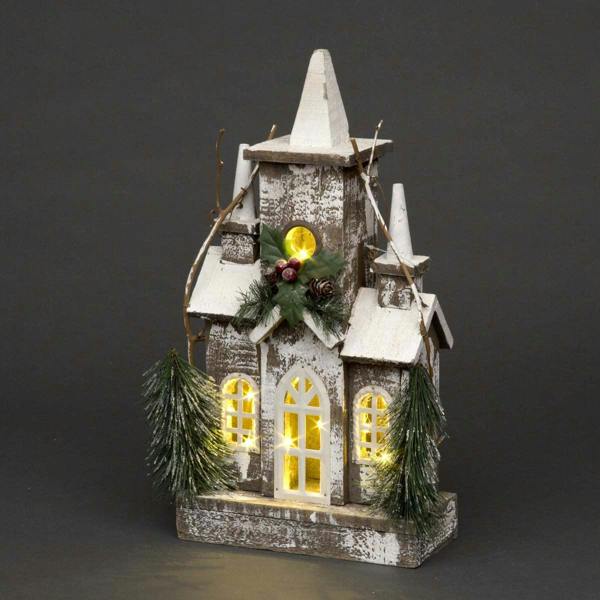 43cm Wooden Christmas House LED Tabletop Decoration with Warm White Lights image 1