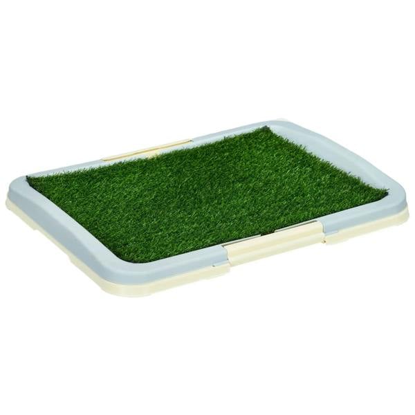 Green artificial grass puppy training pad with plastic tray and side clips