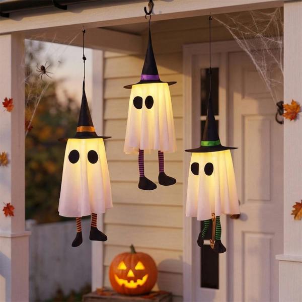 Garden Greatness Set of Three Hanging Witch Hat Ghost Lights