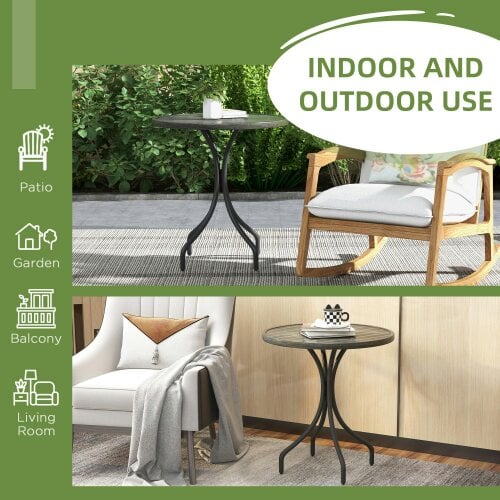 Wyld Haus Nari Galvanised Steel Grey Round Garden Table Slatted Design