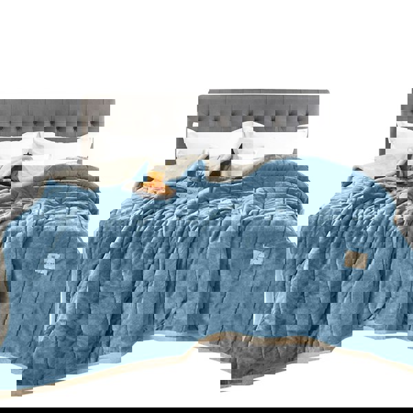 goodgoodhome Anycozy Blanket Light Blue Coral Fleece Autumn Winter Warm 3 Layers Thicken Flannel Soft Comfortable Warmth Quilts Washable 180x200cm