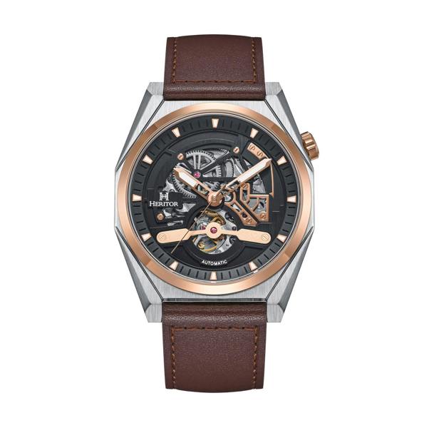 Heritor Automatic Amadeus Semi-Skeleton Leather-Band Watch - Rose Gold/Brown - HERHS3404