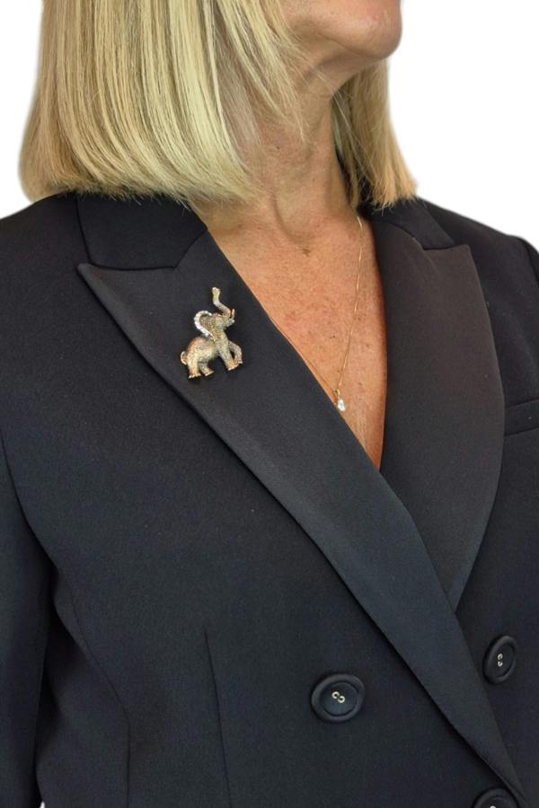 Paulo Due Elephant Brooch Pin Diamante Ears