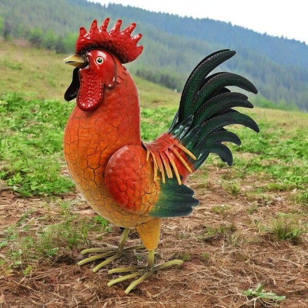 EDH Door Hardware Large Metal Red Cockerel (44cm x 16cm x 36cm) – Handcrafted Rustic Rooster Garden Ornament  Farmyard Statue