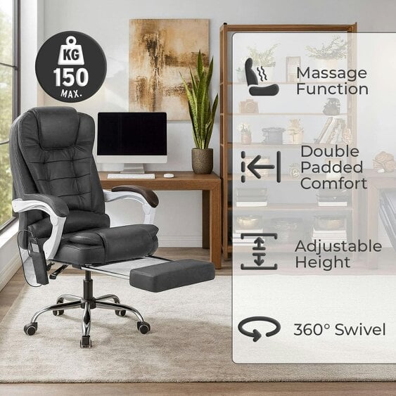 Neo Dark Grey Faux Leather Office Chair With Footrest & Massage Function