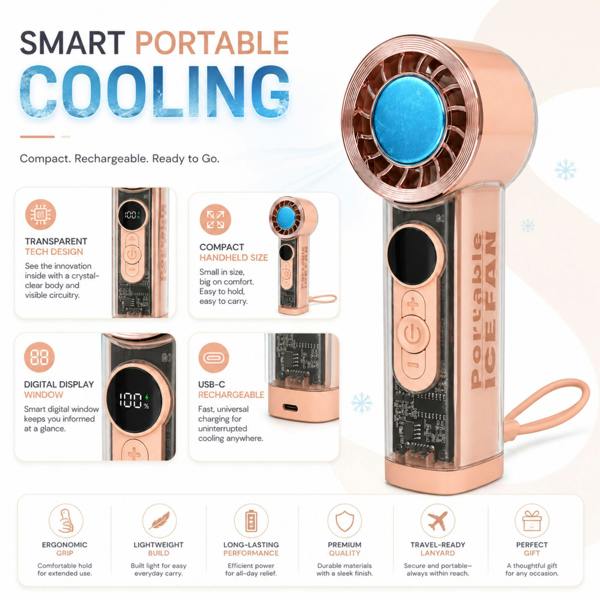 Dyzi Portable Ice Cooling Handheld Fan 199 Speed USB Rechargeable