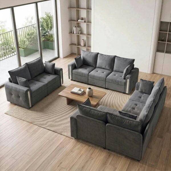 3 Seater Sofa with Lift-Up Storage, 228cm Comfy Velvet Couch with Wide Deep Seat, Dark Grey