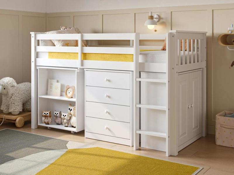 Soban Shorty Midsleeper Cabin Bed with Desk White