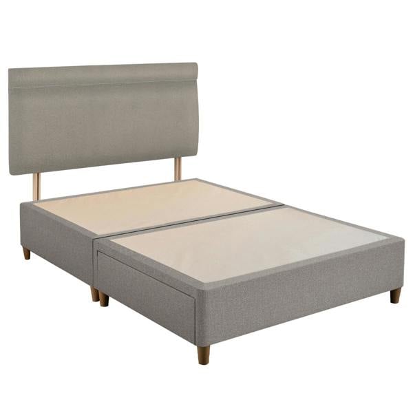 Oatmeal Wentworth Upholstered Headboard & Divan Base styled in a bedroom | Soak and Sleep