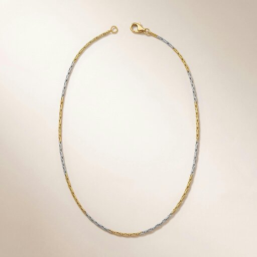The Colourful Aura 18ct Gold Plated Two Tone Rectangular Link Chain Necklace 17 Inch