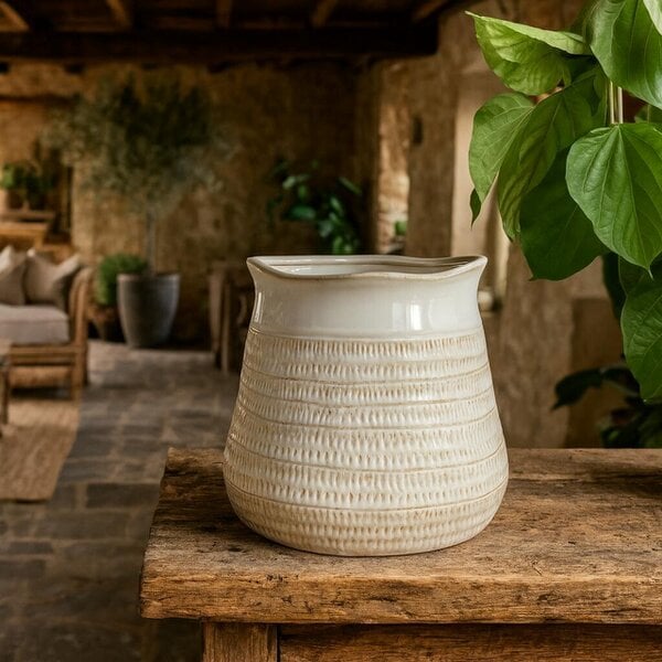 Wyld Haus Saffron Bud Hewn Ceramic Vase with Textured Scandi Pattern