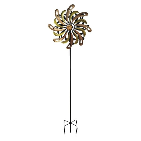EDH Door Hardware Small Golden Flare Vortex Wind Spinner Stake – 120 x 36 x 15 CM | Metal Kinetic Garden Wind Sculpture