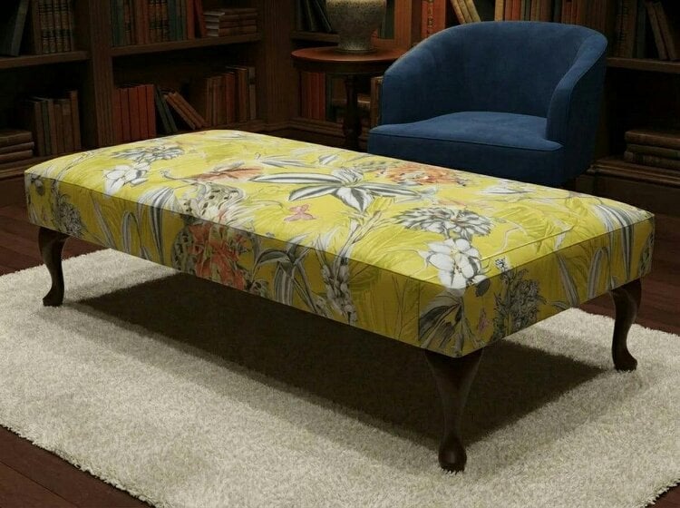 ISTOOLS Premium Zen Floral Footstool Ottoman – Yellow Bird Print Pouffe Footrest for Living Room Decor - 50 x 30 Inches (127 x 76cm)