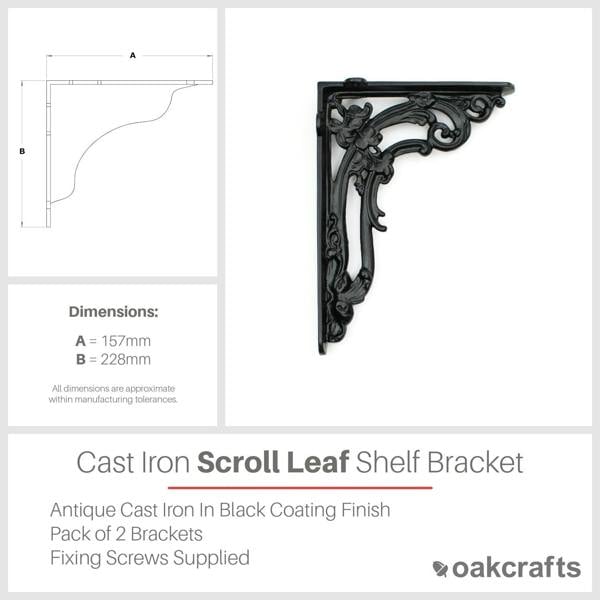 Oakcrafts Pair of Victorian Scroll Leaf Shelf Brackets 