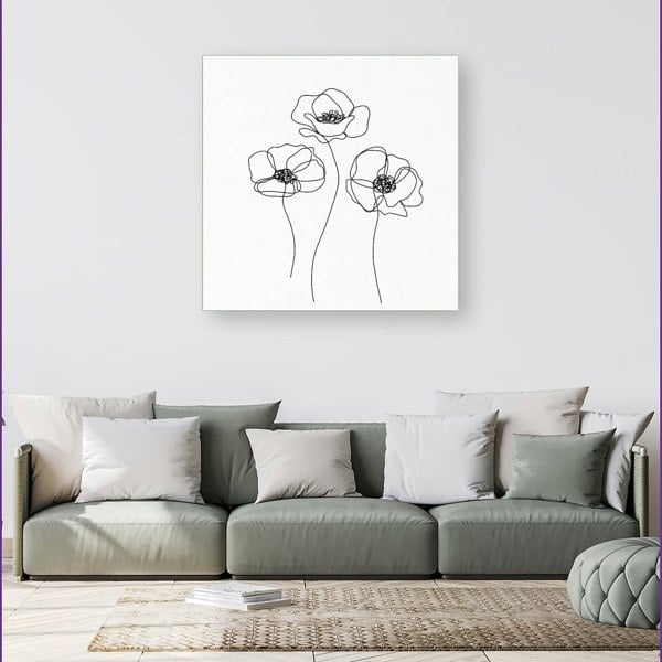 Warren Reed Monochrome Line Drawn Poppies Canvas