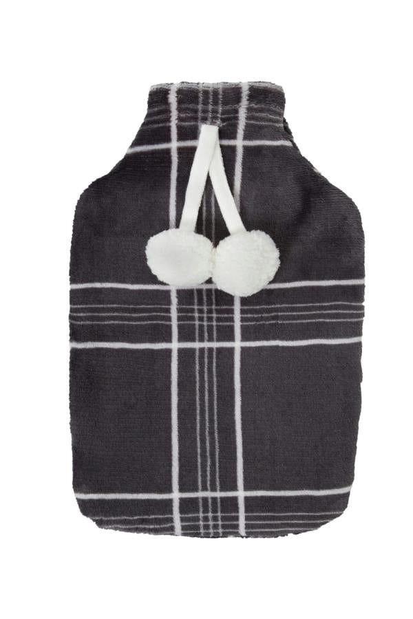 Smart Living Hot Water Bottle - Printed Check Fleece - Charcoal