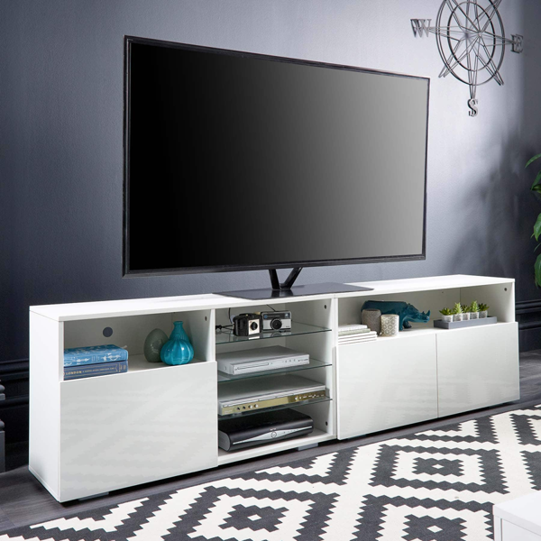 MMT Furniture Designs Black TV Stand Cabinet 200cm with LED Lights, Storage Shelves SoundBar Shelf 55cm Tall