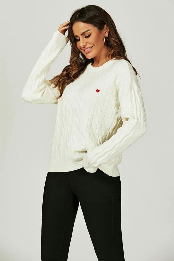 FS Collection Heart Embroidery Jumper Top In Cream