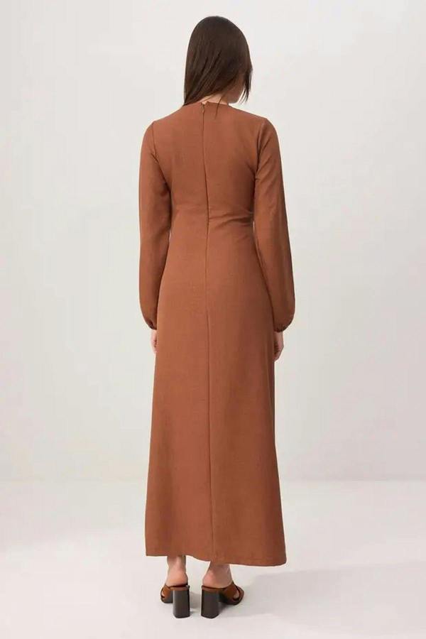WOVCOR Tie Waist Long Sleeve Maxi Dress
