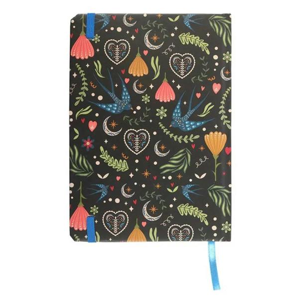 Patterned back cover notebook with light blue ribbon bookmark