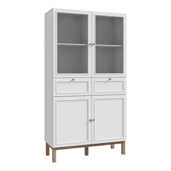 Wyld Haus Niva Light Grey and Natural Oak Effect Display Cabinet 4 Doors 2 Drawers