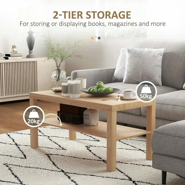 Wyld Haus Wooden 90cm Natural Finish Rectangular Coffee Table with Bottom Shelf