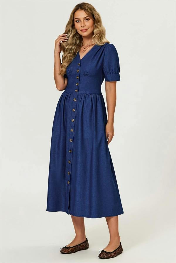 FS Collection Denim Midi Dress In Blue