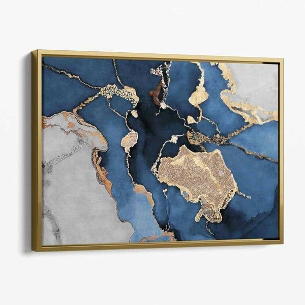 Artze Wall Art Abstract Navy Blue, Grey and Gold Canvas Art Print