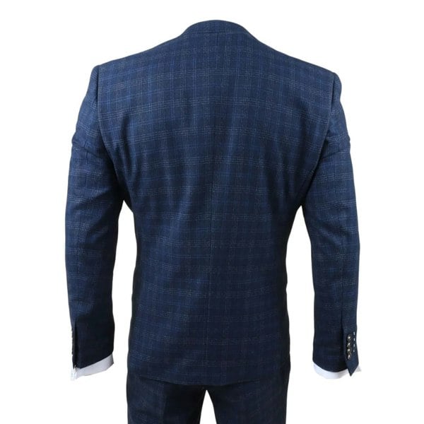 Robert Simon Marcos - Men's Navy Blue Plaid Check Slim Fit 3 Piece Suit