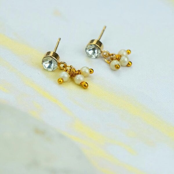 The Colourful Aura Silver Tiny Pearl Poth Zircon Screw Summer Dangle Dainty Drop Stud Earrings