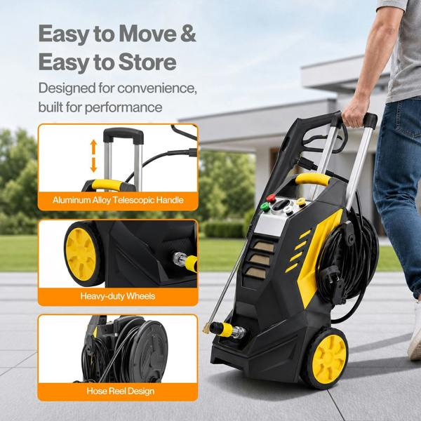 Spector Pressure Washers 2200W with Foam Bottle Patio for Car Cleaning Yellow