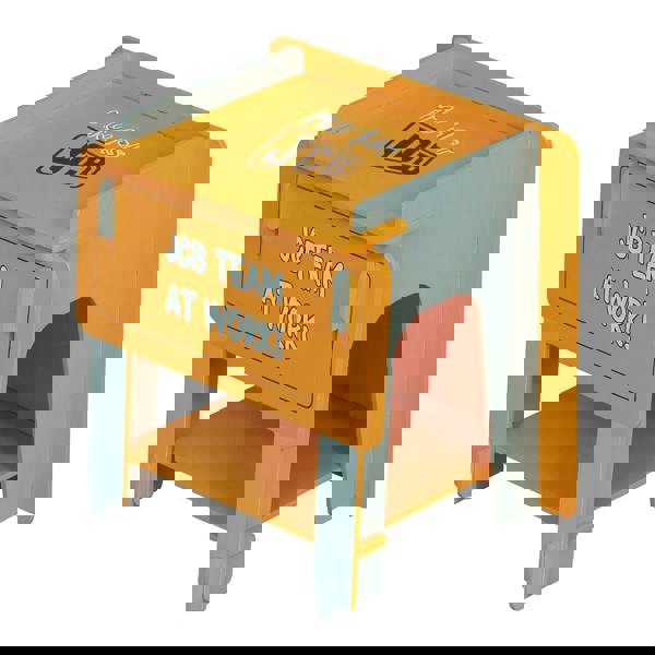 Top view of the Yellow/Orange JCB bedside unit. Shows off the construction themed graphics and JCB logo.