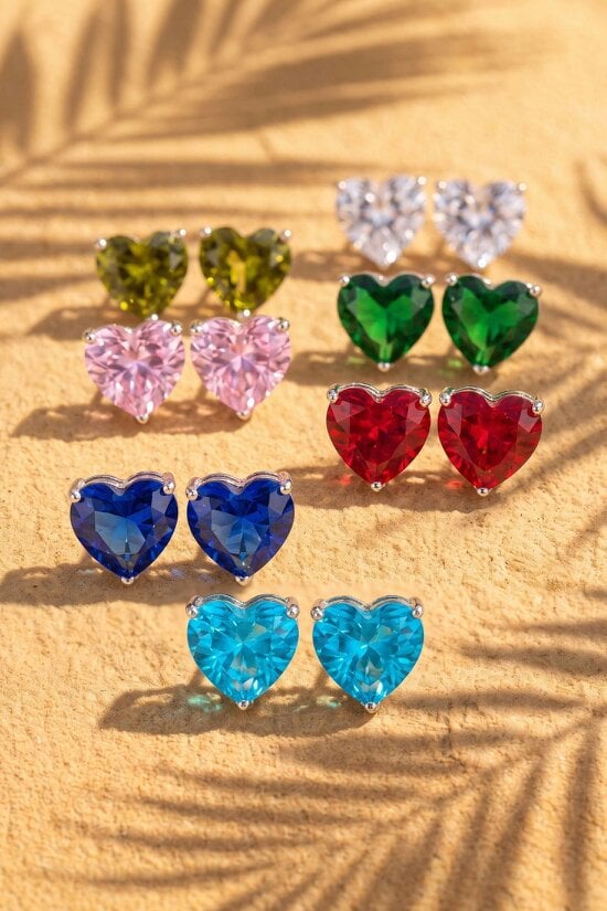 Latelita Amore Heart Amethyst Stud Earrings Silver