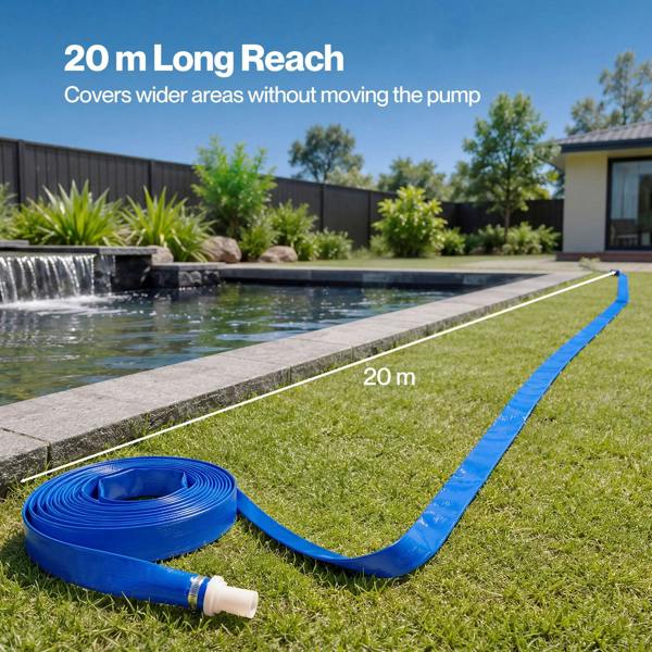 TradeRight Hose Pipe 1 Inch Reinforced PVC 20m for Home Pool Drainage Pump Blue