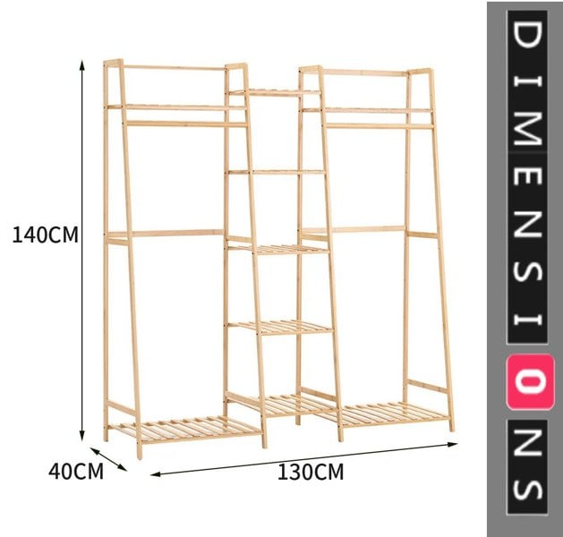 Modcraft Heavy Duty Bamboo Clothes Rail Rack with Corner Storage Shelves – Natural