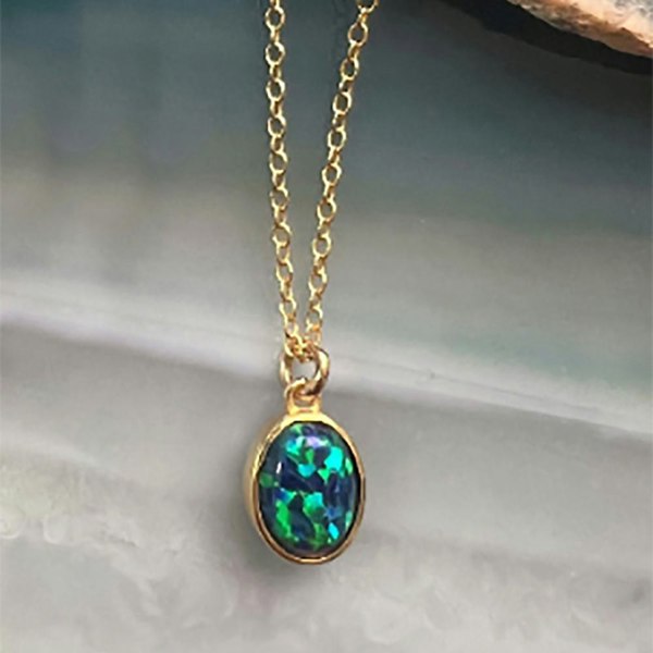 Natural Black Opal Gold plated Silver October Birthstone Necklace