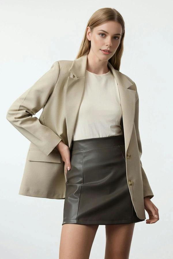 WOVCOR Faux Leather High Waist Mini Skirt