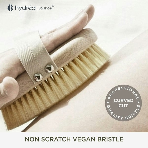 Hydréa London Professional Vegan Dry Body Brush Long Detachable Curved Handle FSC® Certified Beechwood - Cactus & Nylon Bristle