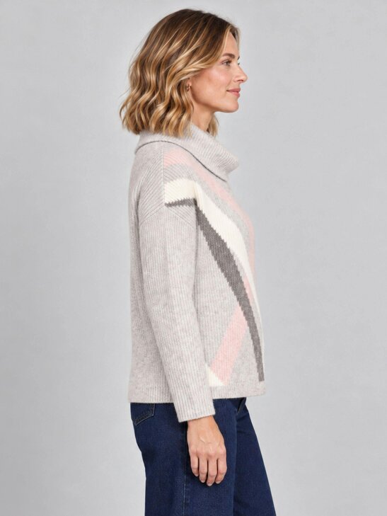 VIZ-A-VIZ Intarsia Cowl Neck Jumper